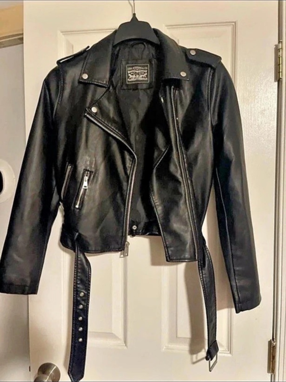 Levi's Faux Leather Belted Moto Jacket Large Black